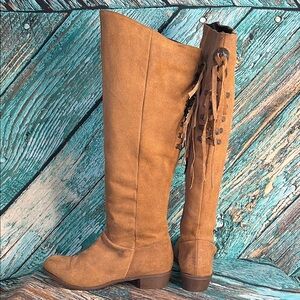 Naughty Monkey Brown Over the Knee Fringe Boots